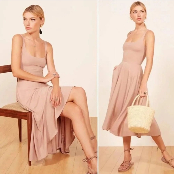 Reformation Blush Pink Sleeveless Sundress Midi - Size Large - Picture 1 of 7
